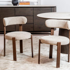 Carmo Dining Chair Set of 2–Beige Chenille Fabric with Walnut Wood Effect Metal Frame