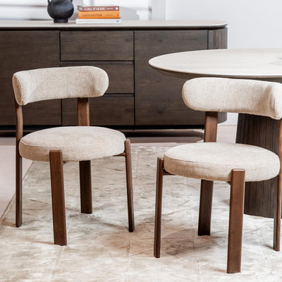 Carmo Dining Chair Set of 2–Beige Chenille Fabric with Walnut Wood Effect Metal Frame hover image