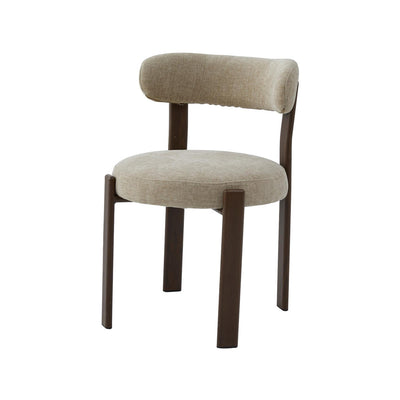 Carmo Dining Chair Set of 2–Beige Chenille Fabric with Walnut Wood Effect Metal Frame