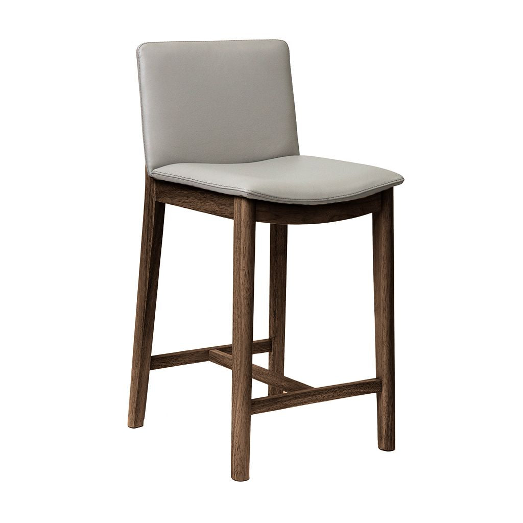 Koda Leather Bar Stool-Pewter Leather with Walnut Base