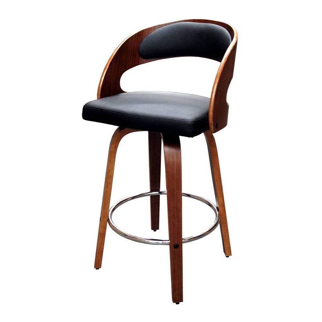 Leopard Bar Chair-Walnut Wooden Frame with Black PU