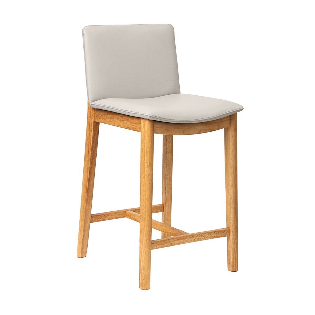 Koda Leather Bar Stool-Wheat Leather with Oak Base