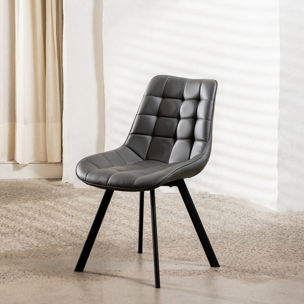 Forest Dining Chair Set of 2–Dark Grey Faux Leather with Black Powder Coated Metal Legs