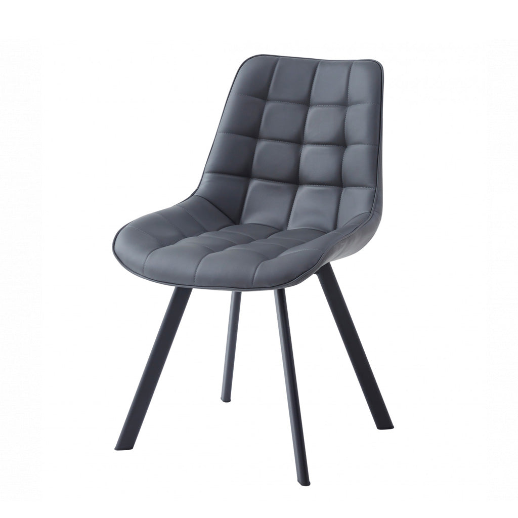 Forest Dining Chair Set of 2–Dark Grey Faux Leather with Black Powder Coated Metal Legs