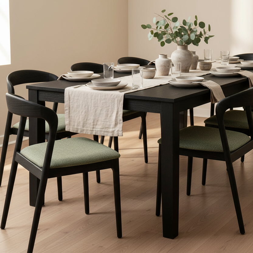 Shannen Dining Chair-Black Frame with Sage Fabric Seat