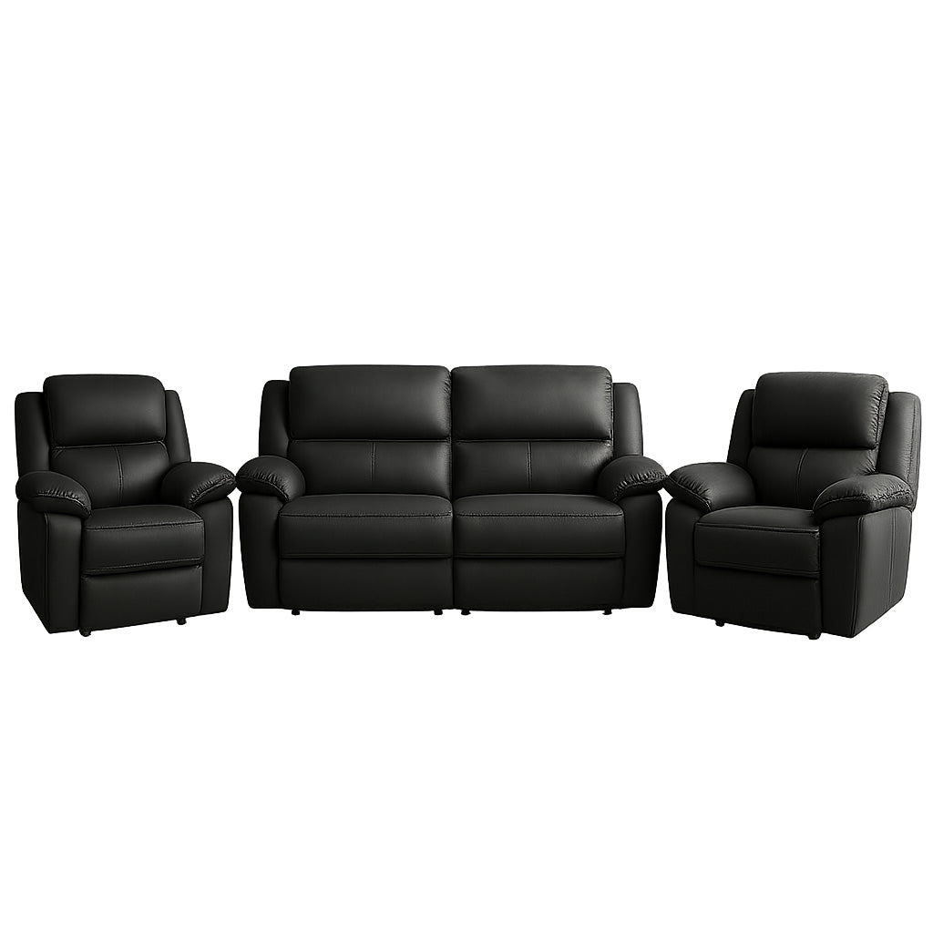 Ibis 3 Piece Leather Manual Recliner Suite–2 Seater Recliner Sofa + 2 Recliners
