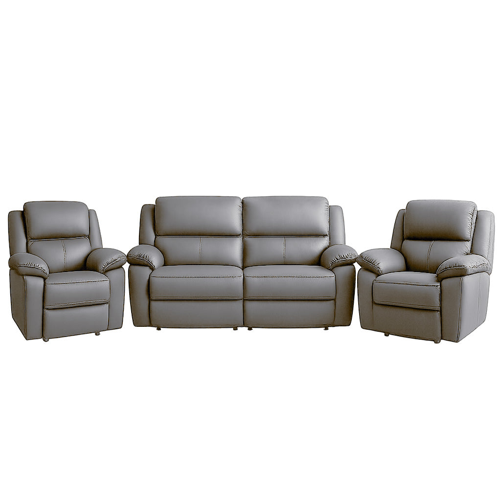 Ibis 3 Piece Leather Manual Recliner Suite–2 Seater Recliner Sofa + 2 Recliners