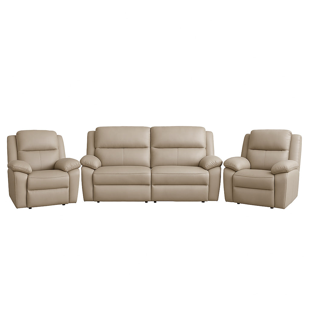 Ibis 3 Piece Leather Manual Recliner Suite–3 Seater Recliner Sofa + 2 Recliners