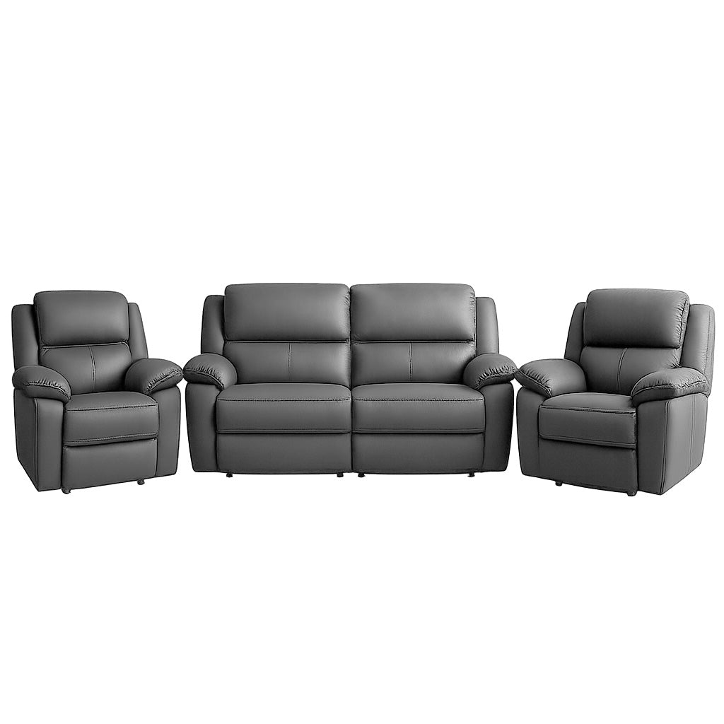 Ibis 3 Piece Leather Manual Recliner Suite–3 Seater Recliner Sofa + 2 Recliners