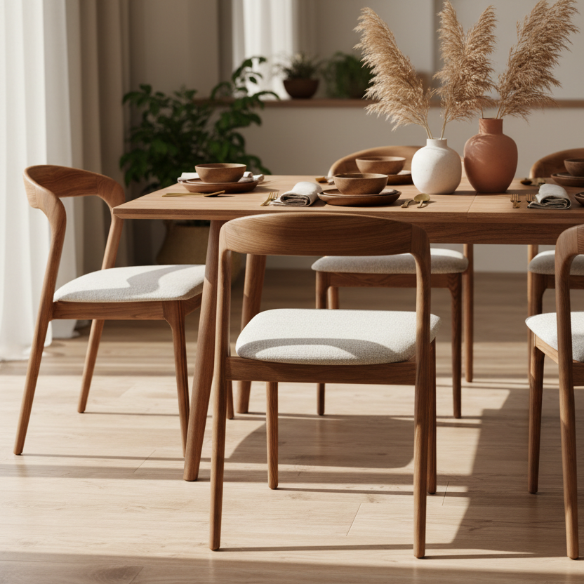 Shannen Dining Chair-Walnut Frame with Beige Fabric Seat