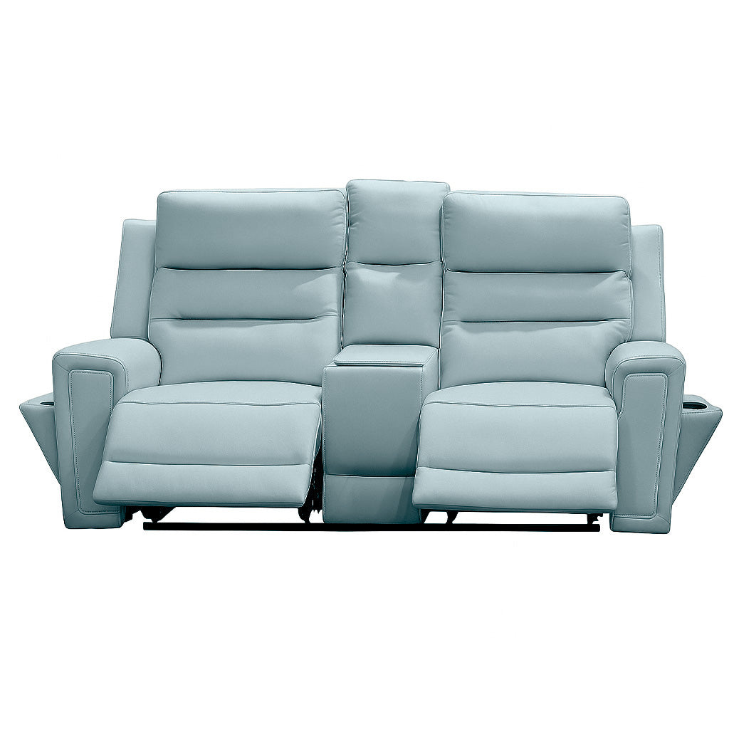 Mason 2 Seater Leather Power Recliner-Ice Blue