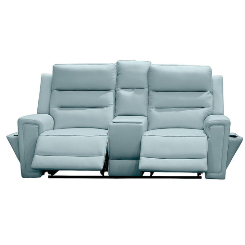 Mason 2 Seater Leather Power Recliner-Ice Blue