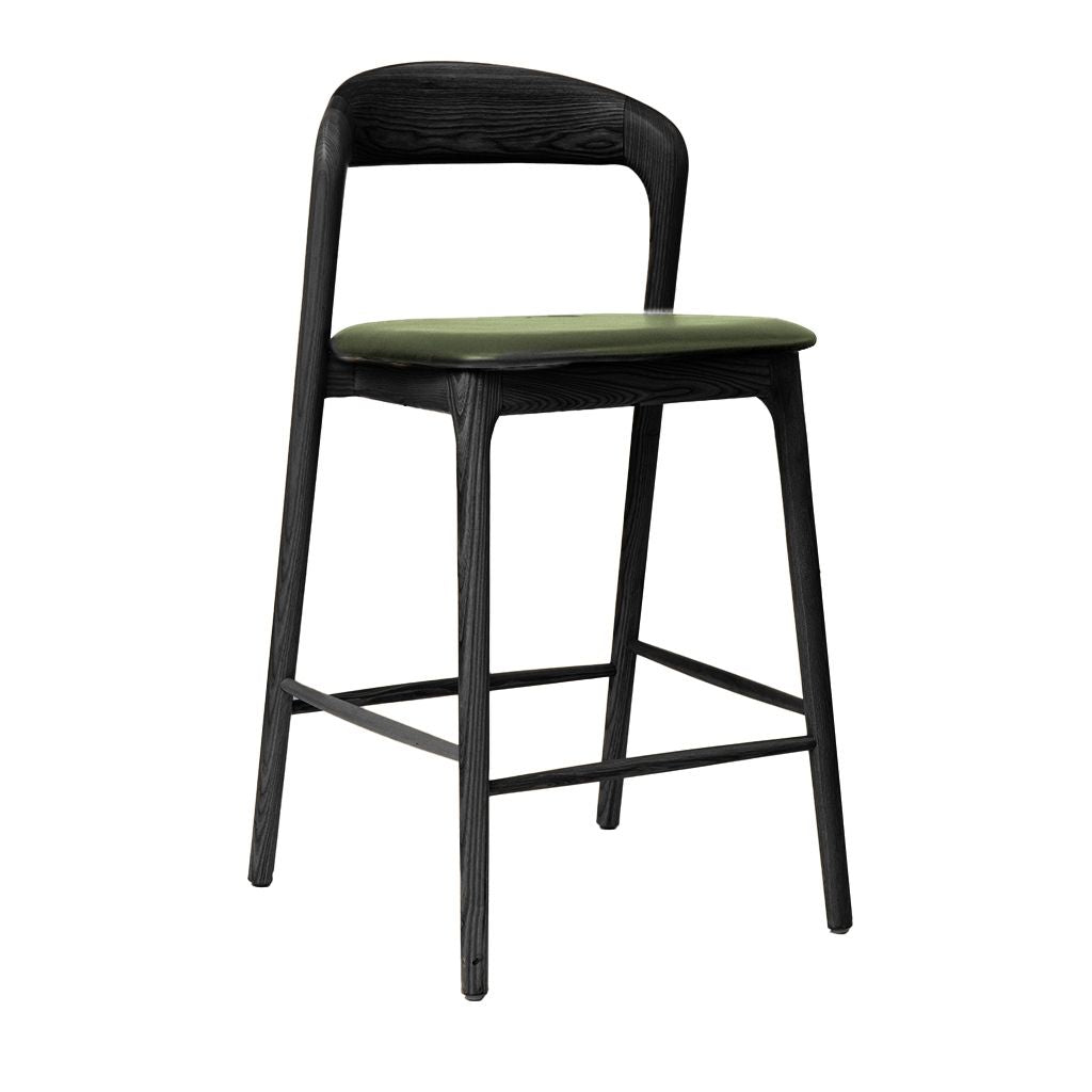 Shannen Bar Chair-Black Frame with Olive PU Seat