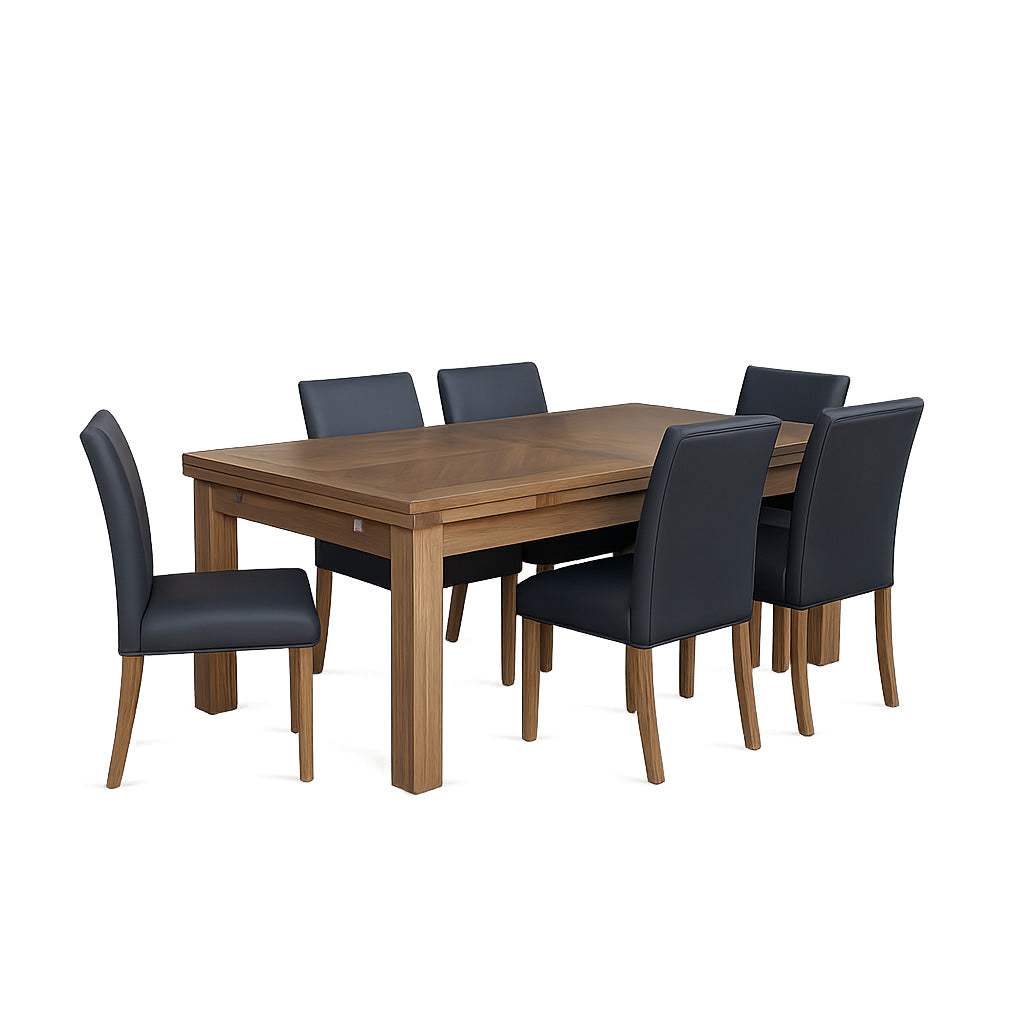 Parquetry Extension Dining Table-Smoke