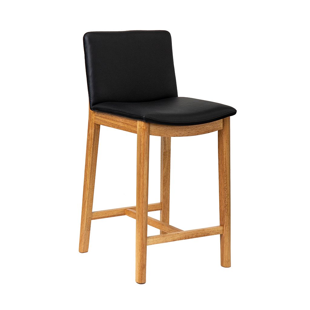 Koda Leather Bar Stool-Black Leather with Oak Base