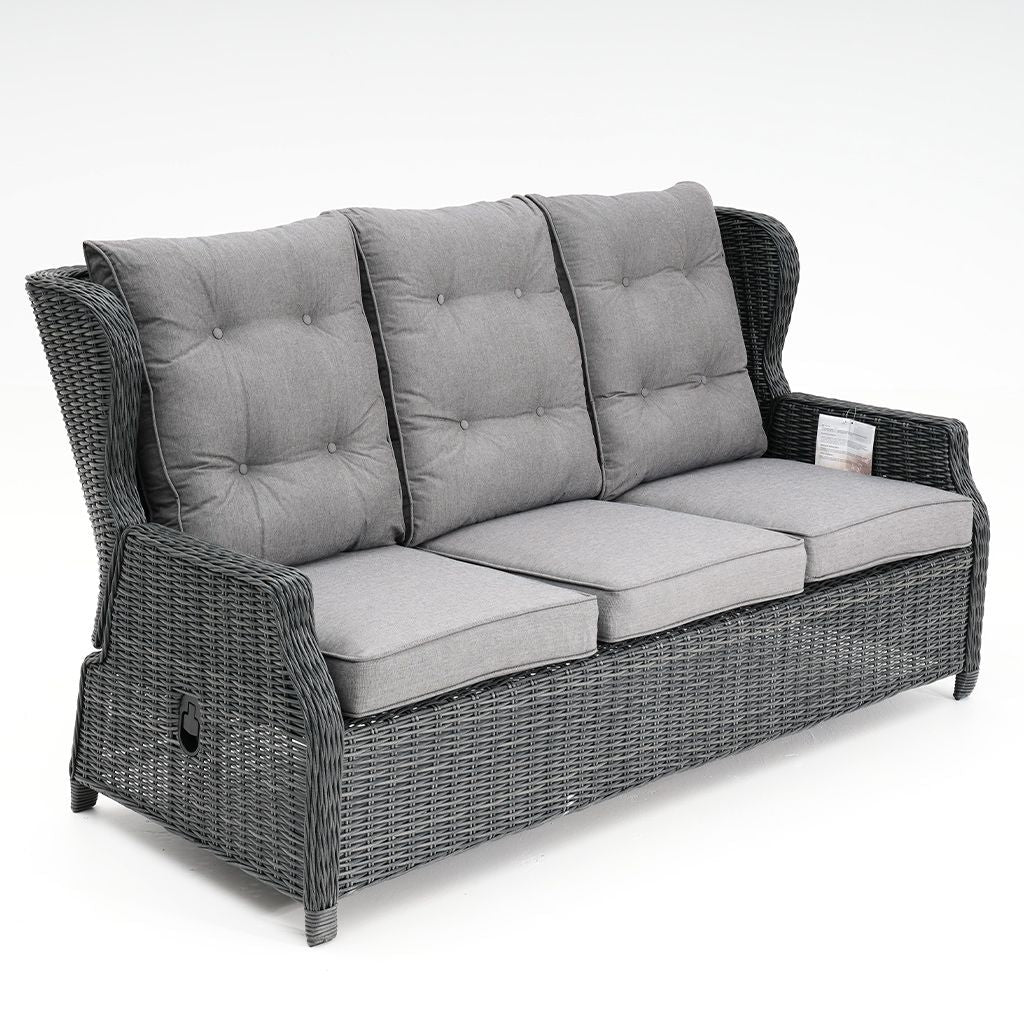Buenos Aires 3 Seater Recliner Castle Grey Wicker Grey Cushion