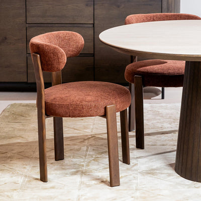 Carmo Dining Chair Set of 2–Rust Chenille Fabric with Walnut Wood Effect Metal Frame hover image