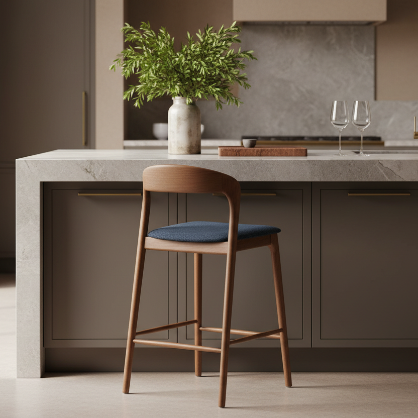 Shannen Bar Chair-Oak Frame with Navy Fabric Seat