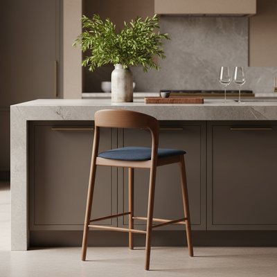 Shannen Bar Chair-Oak Frame with Navy Fabric Seat hover image