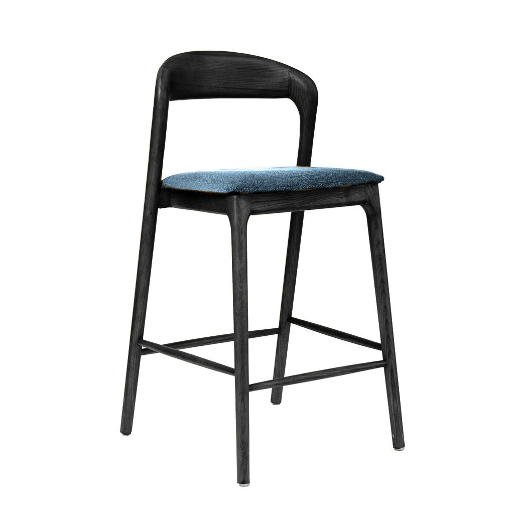 Shannen Bar Chair-Black Frame with Navy Fabric Seat