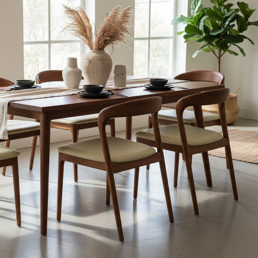 Shannen Dining Chair-Walnut Frame with Beige PU Seat