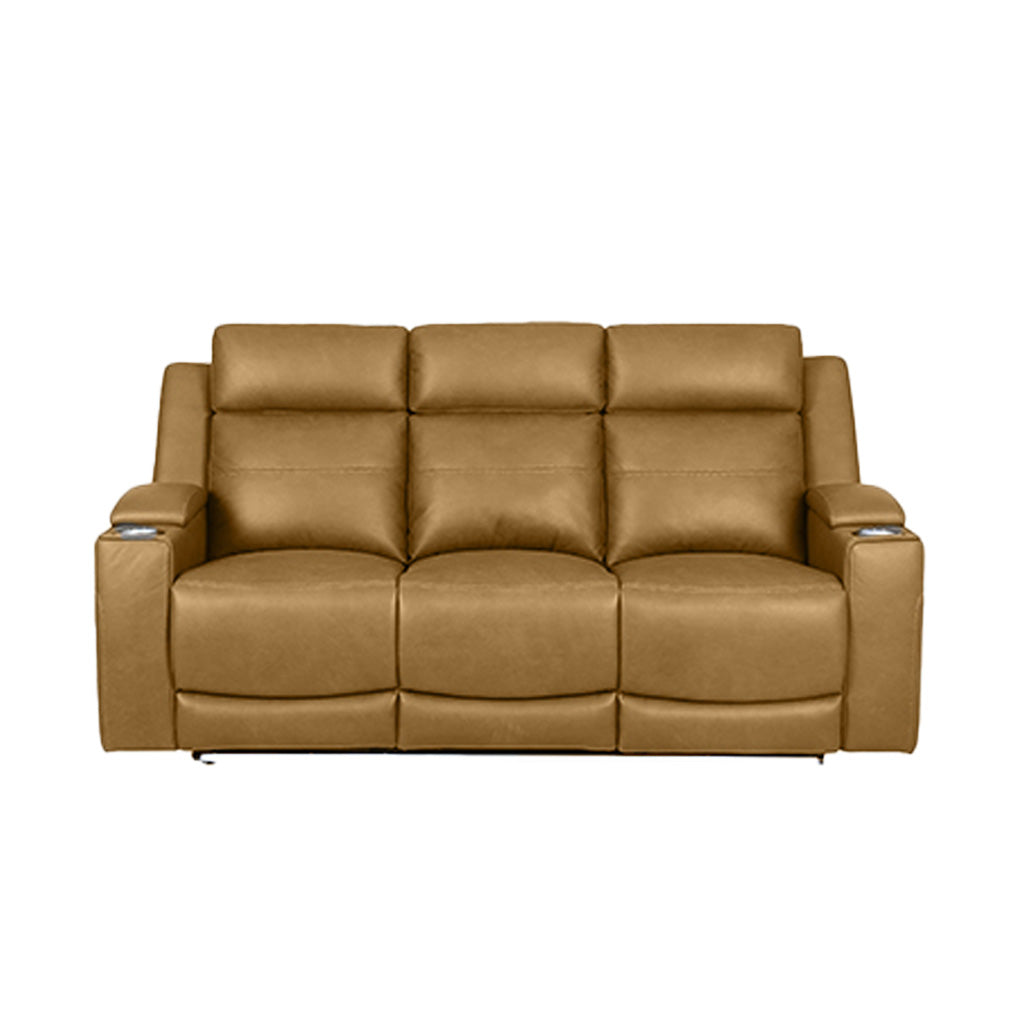 Taycan 3 Seater Fabric Power Recliner-Almond