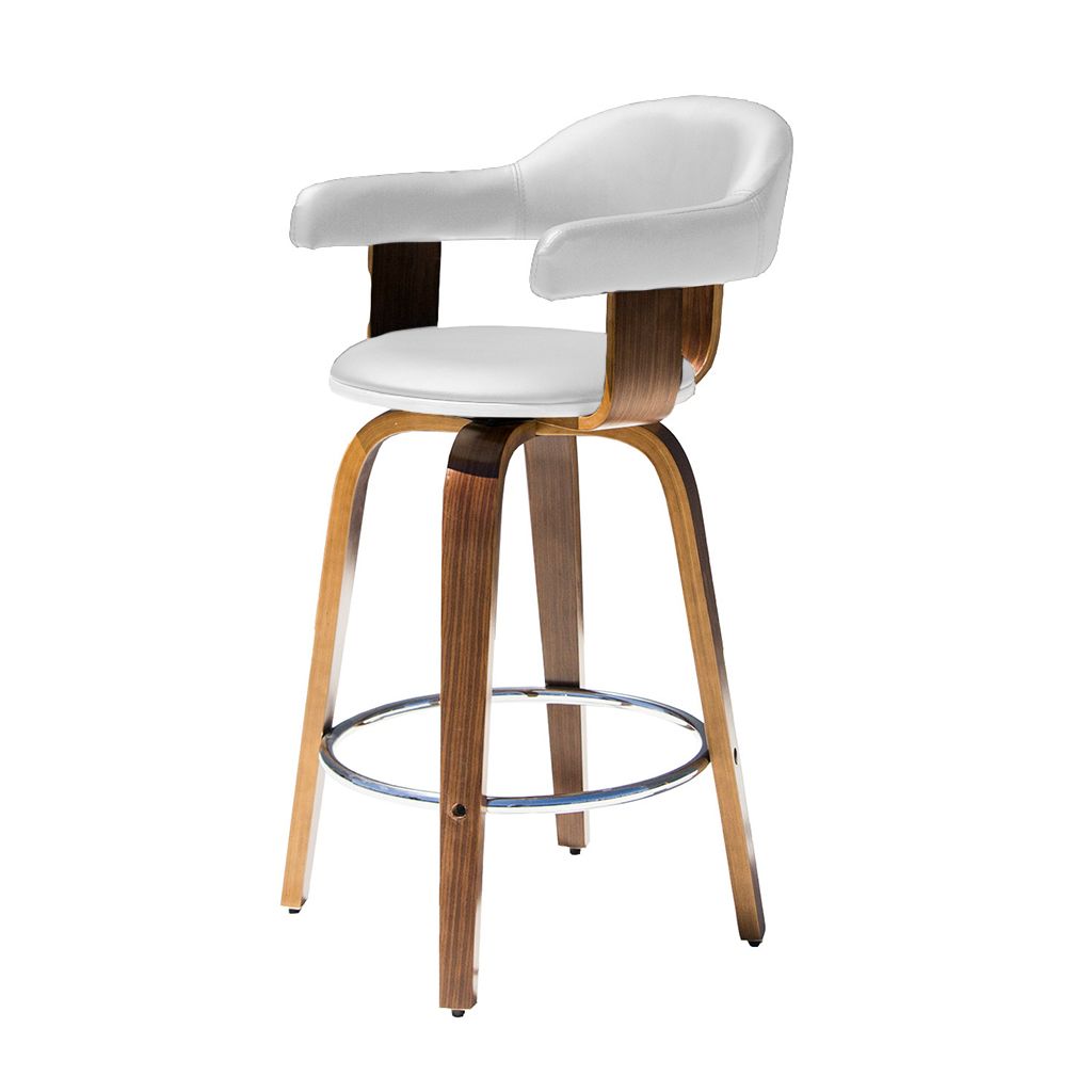 Lion Swivel Bar Chair-Walnut Frame with White PU