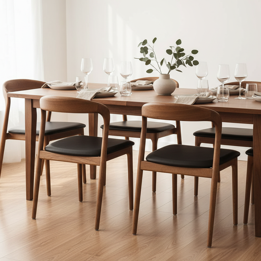 Shannen Dining Chair-Walnut Frame with Black PU Seat