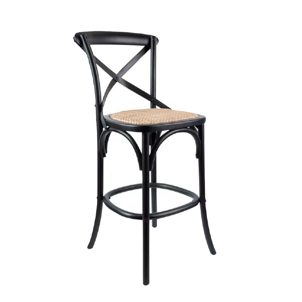 Café Bar Stool-Black with Rattan Seat