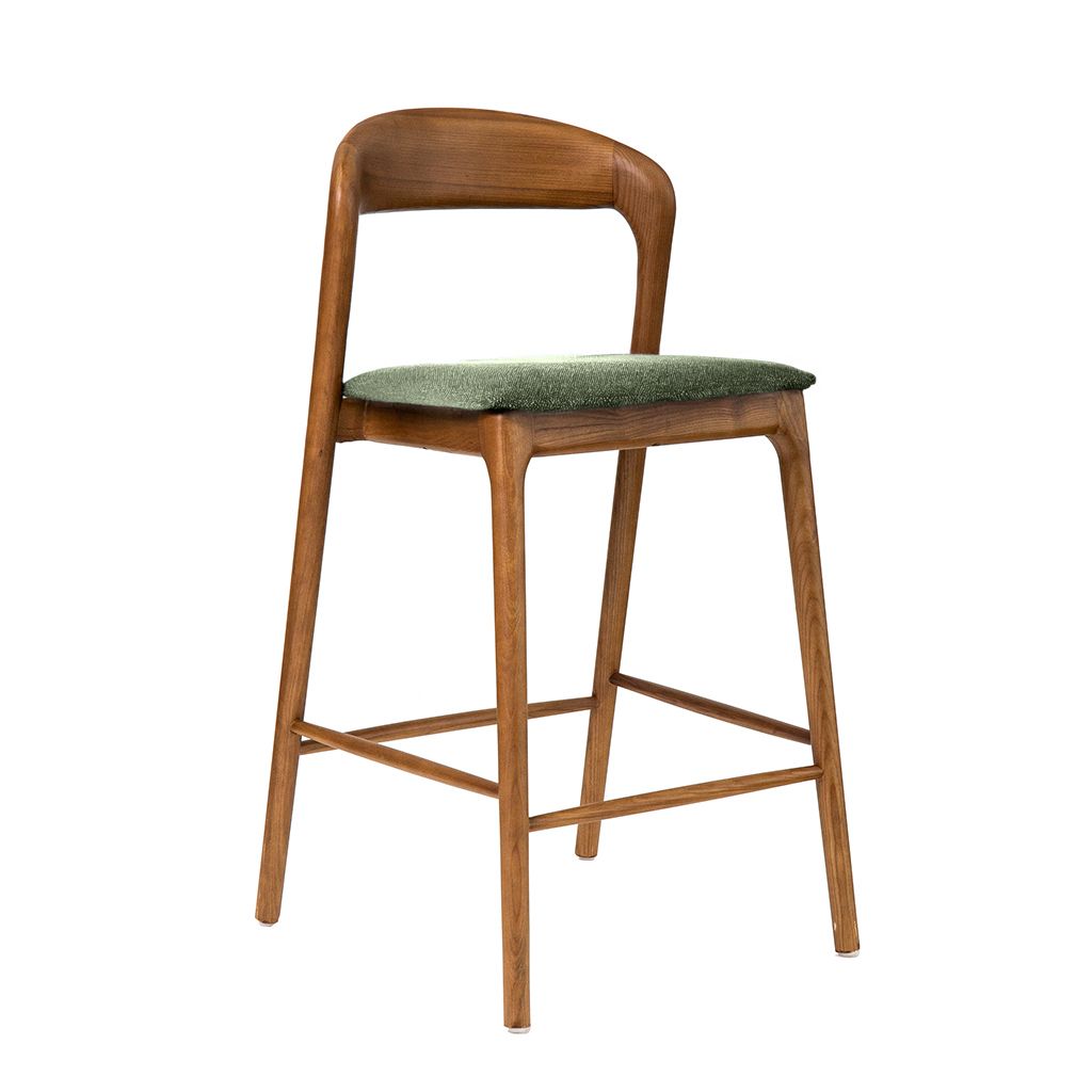 Shannen Bar Chair-Walnut Frame with Sage Fabric Seat