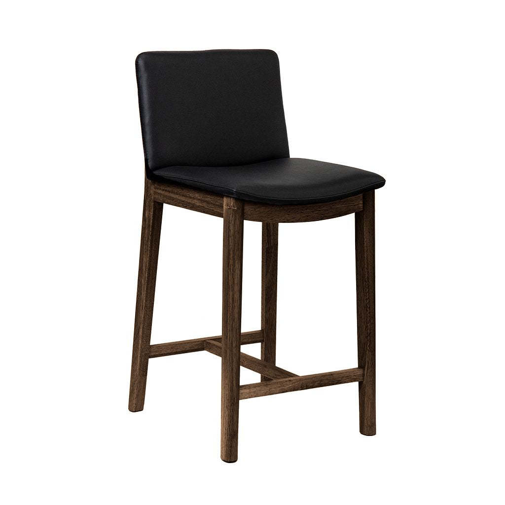 Koda Leather Bar Stool-Black Leather with Walnut Base
